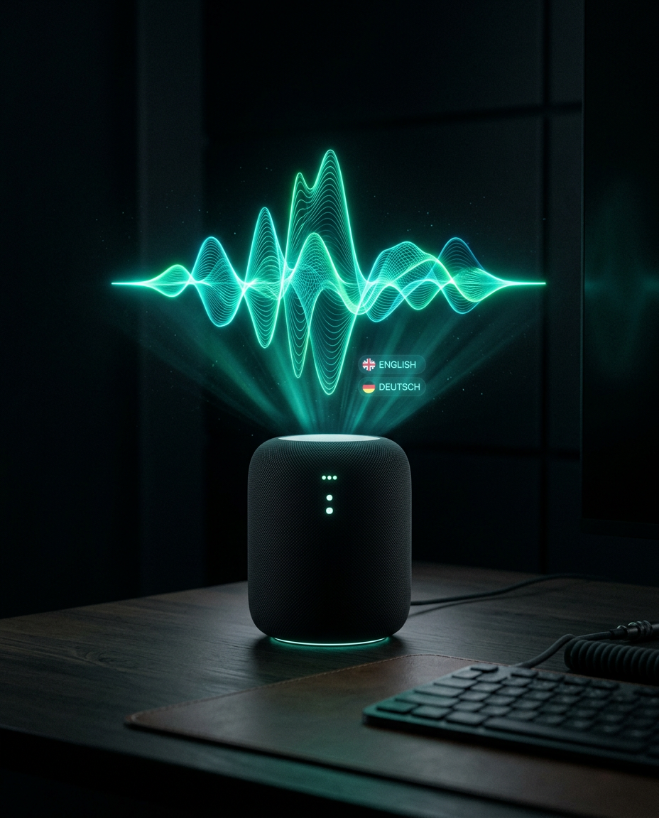 Neon voice waveform representing the LaredoAI bilingual receptionist